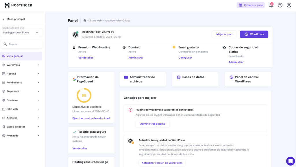 navegacion por paneles de control de dominios